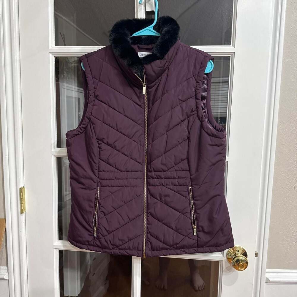 Calvin Klein Faux Fur Collar Chevron Puffer Vest